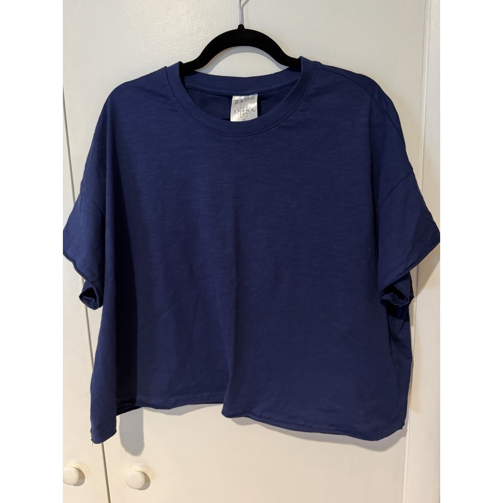 Serra Blue Womens T-Shirt Size XL 16-18 Comfy Crop Boxy Tee Top